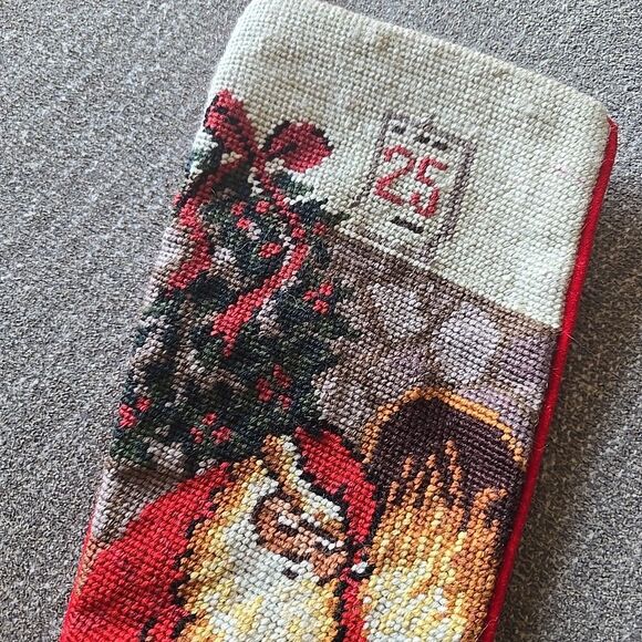 VTG IMPERIAL ELEGANCE Needlepoint Christmas Stocking Santa Saint Nick Fireplace - Picture 3 of 8